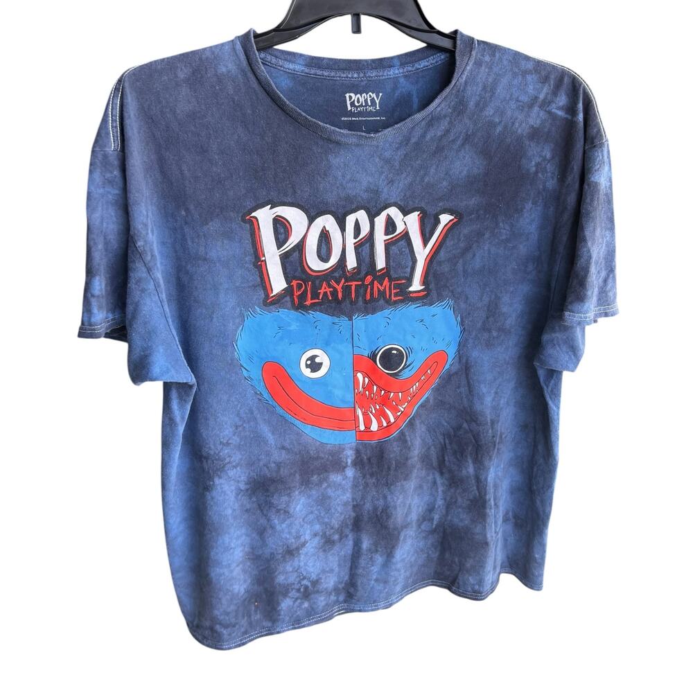 Poppy Playtime Huggy Wuggy Mob Entertainment Men’s Blue logo marbled tee size L